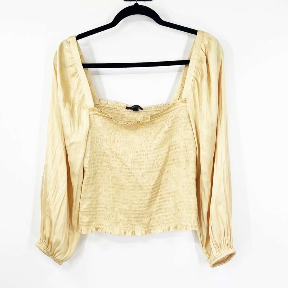 J. Crew Squareneck Smocked Featherweight Satin Cropped Top